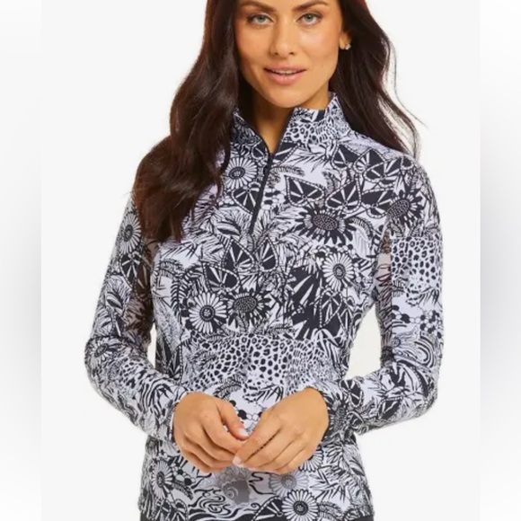 Tops - Ibkul Women's Bamboo Garden Print Long Sleeve Mock Top